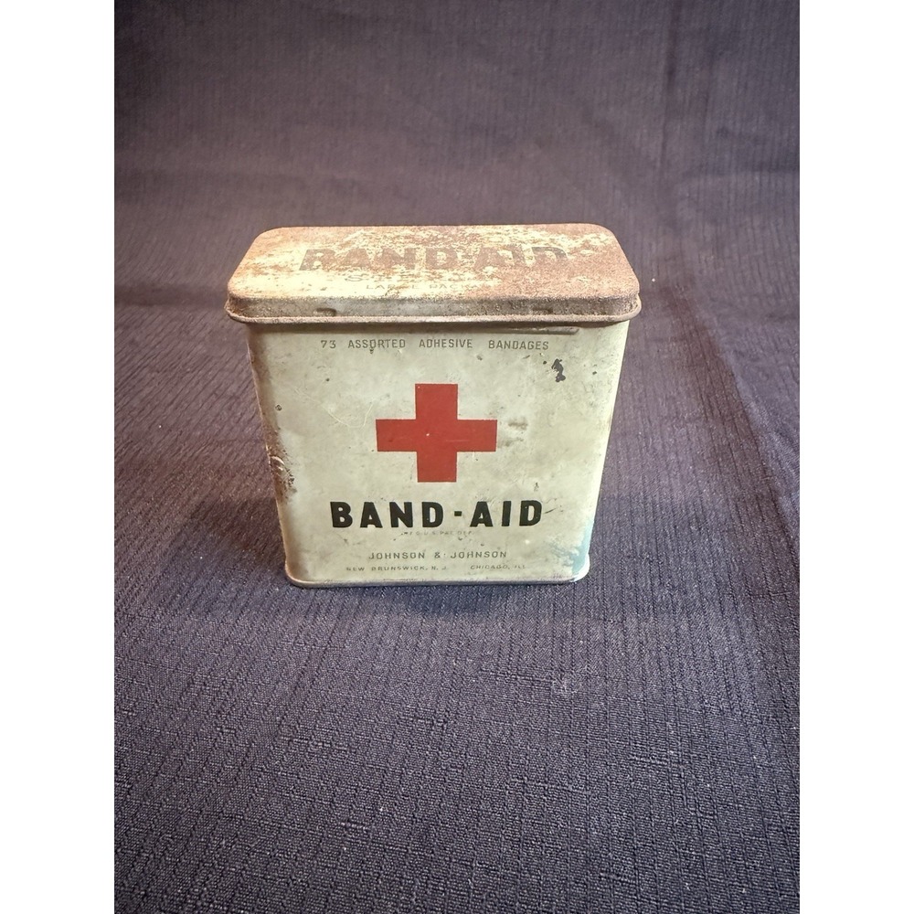 1940s Red Cross Band Aid Tin Adhesive Bandages EMPTY Container Johnson & Johnson